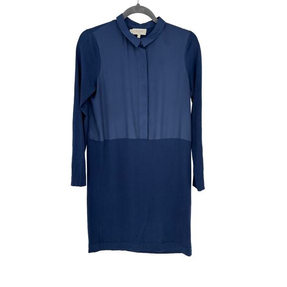 Hobbs London Shift Dress Blue Long Sleeve Collared Work Office Professional 4 - Picture 2 of 12